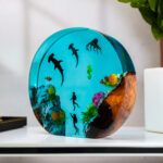 Handmade Round Hammer Shark Resin Lamp with unique design and vibrant colors, perfect for ocean enthusiasts and decor collectors.