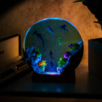 Handmade Round Hammer Shark Resin Lamp with unique design and vibrant colors, perfect for ocean enthusiasts and decor collectors.