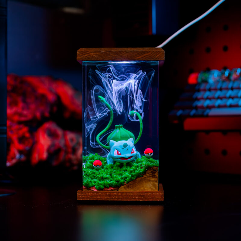 Handmade Pokemon Bulbasaur Resin Lamp with intricate design and vibrant colors, perfect for fans of Pokémon.