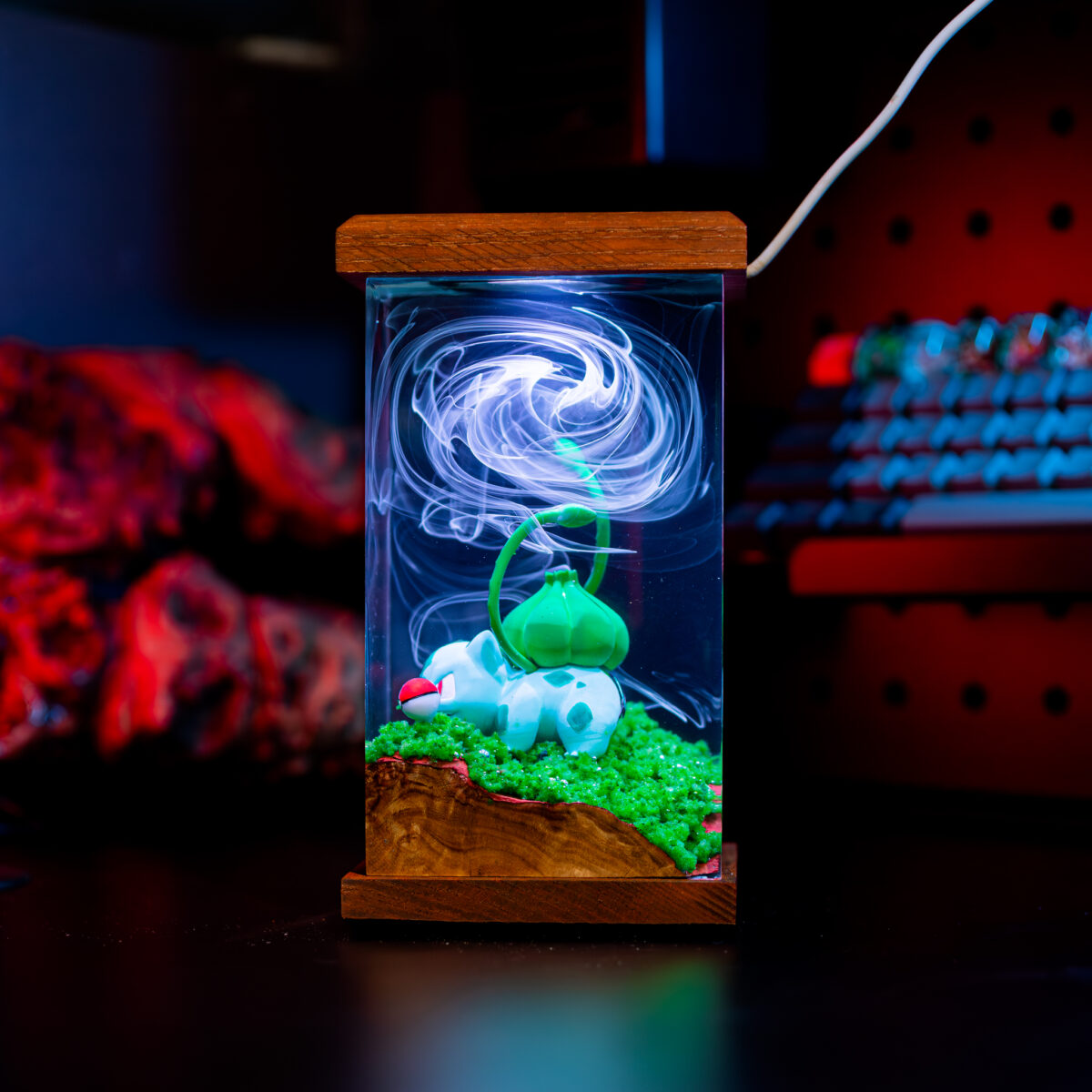 Handmade Pokemon Bulbasaur Resin Lamp with intricate design and vibrant colors, perfect for fans of Pokémon.