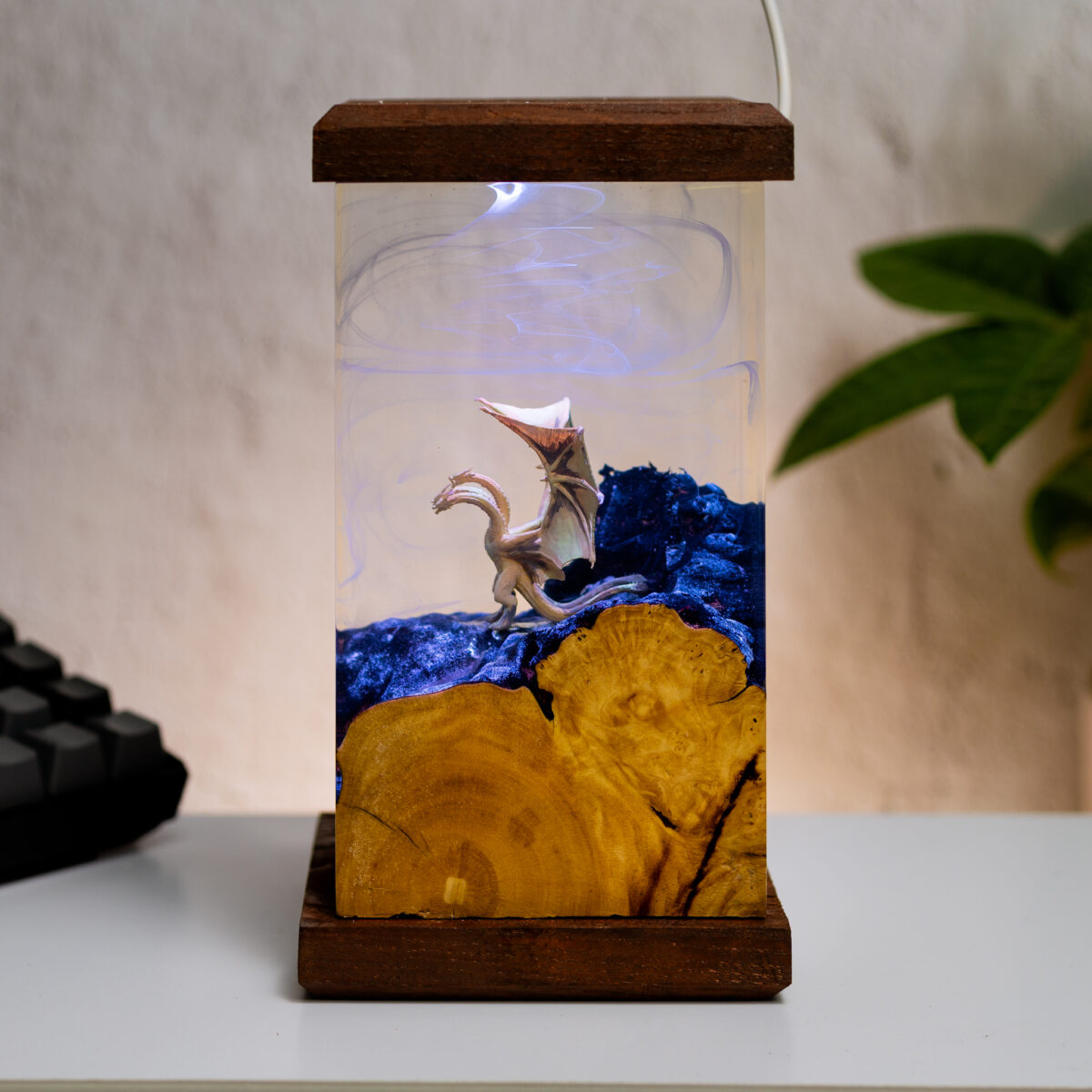 Handmade King Ghidorah Resin Lamp featuring intricate design and vibrant colors, ideal for fans of Godzilla and collectors.