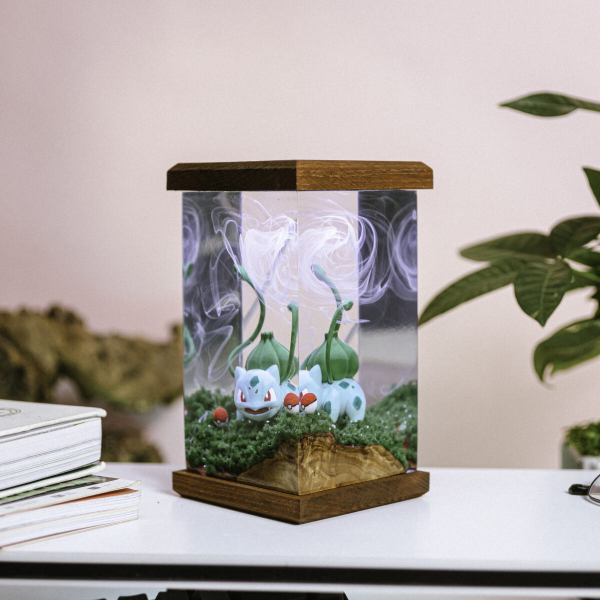 Handmade Pokemon Bulbasaur Resin Lamp with intricate design and vibrant colors, perfect for fans of Pokémon.