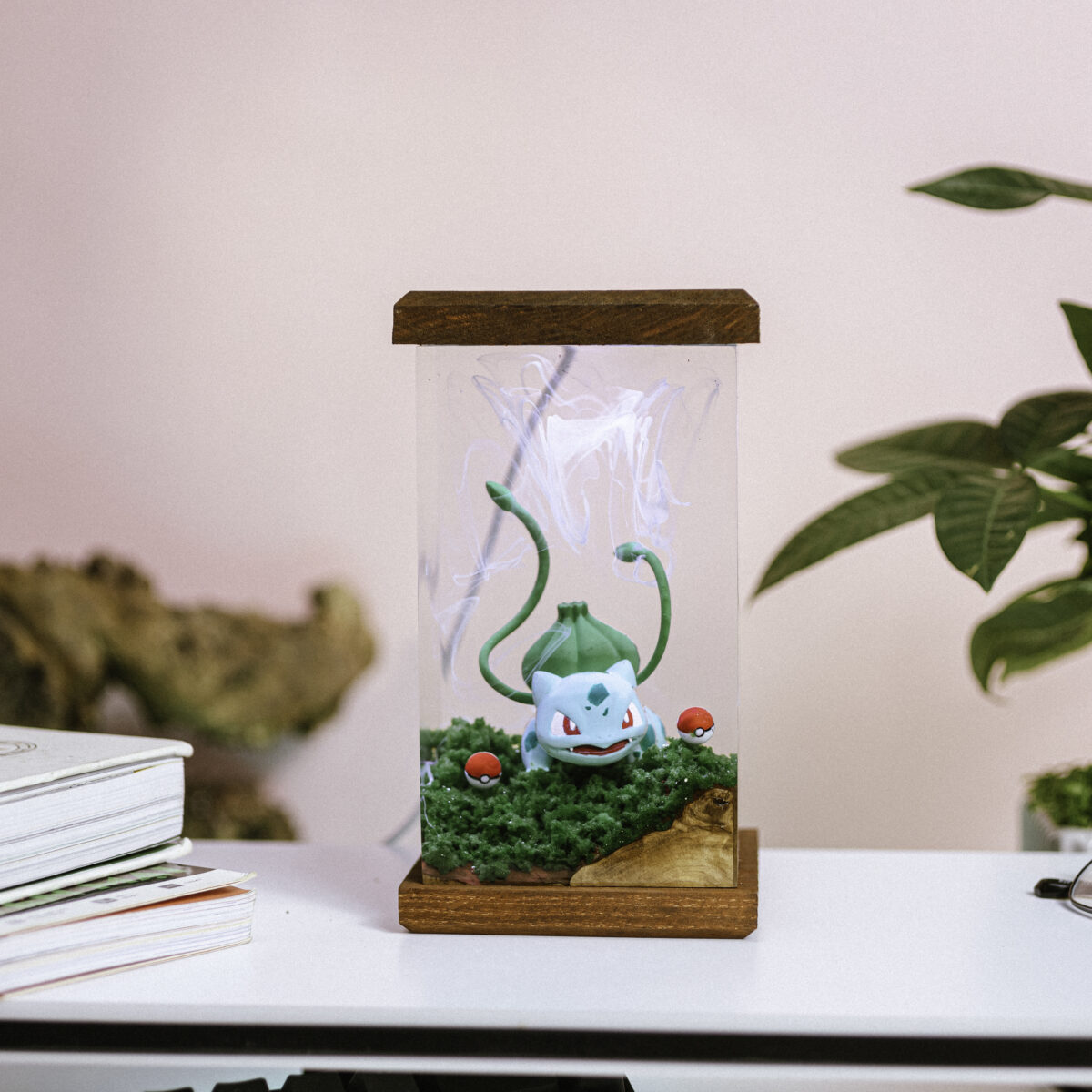 Handmade Pokemon Bulbasaur Resin Lamp with intricate design and vibrant colors, perfect for fans of Pokémon.