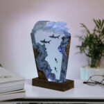 Handmade Hammer Shark and Diver Resin Ball Lamp with underwater theme, featuring intricate design and vibrant colors.