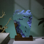 Handmade Hammer Shark and Diver Resin Ball Lamp with underwater theme, featuring intricate design and vibrant colors.